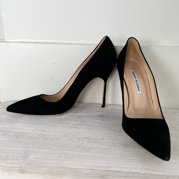 Manolo Blahnik BB Black Suede Pointed Toe Pumps size 8.5 - Picture 11 of 13